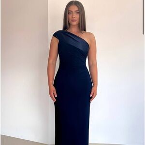 Ralph Lauren One-Shoulder Navy Evening Gown